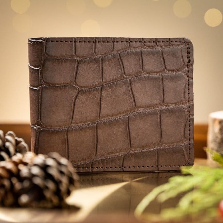 Double Sides Black Alligator Genuine Leather Skin Men's Bifold Wallet, Gift online For Him, Handmade Exotic Wallet