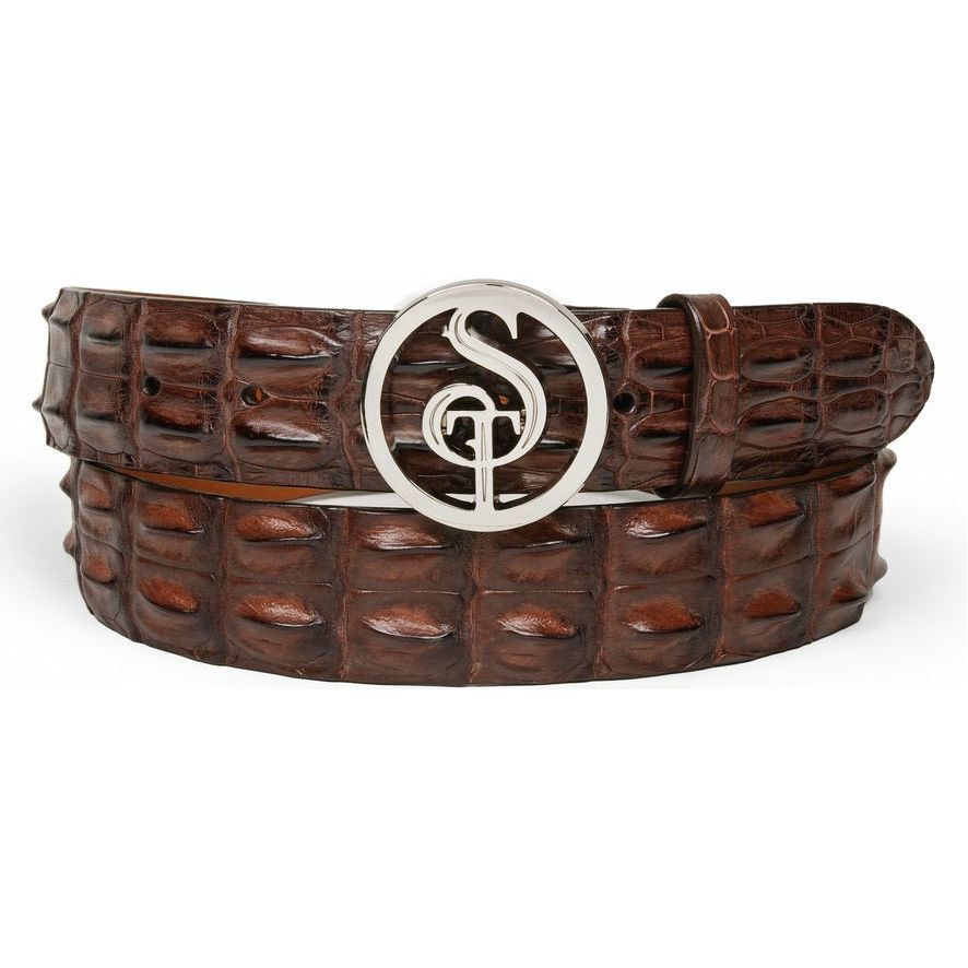 matte finished brown hornback crocodile belt