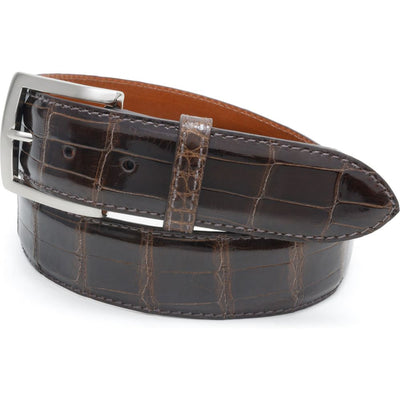 Glossy Brown real alligator belt