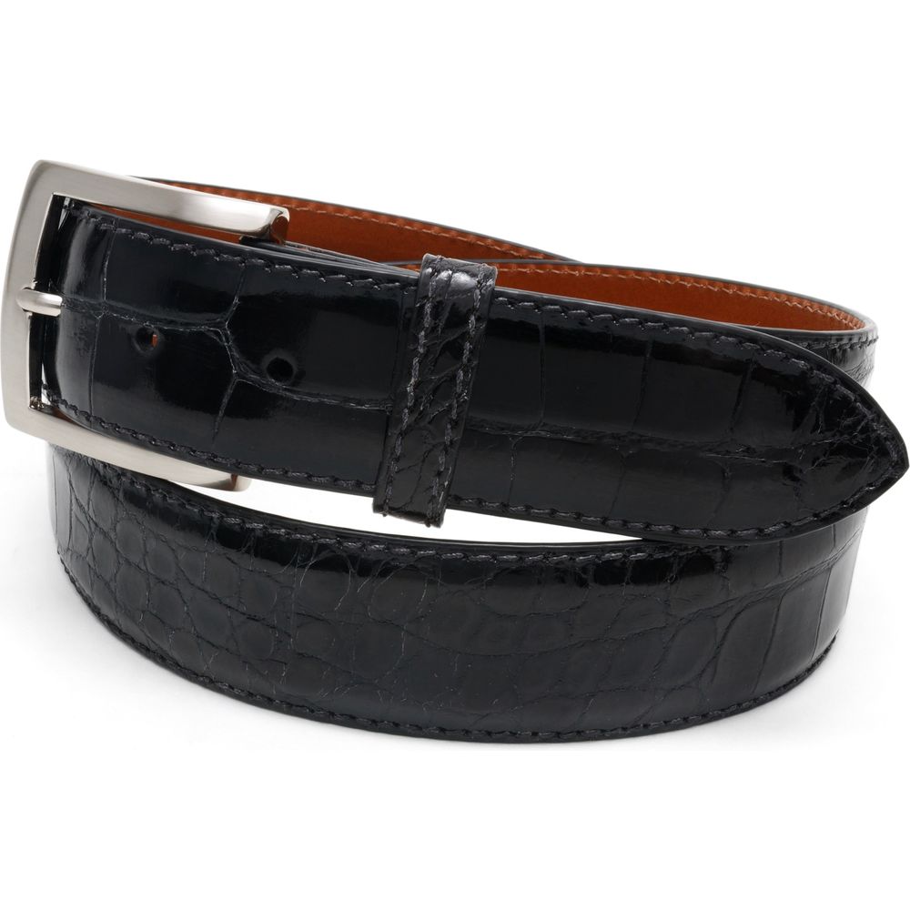 glossy mens black alligator belt