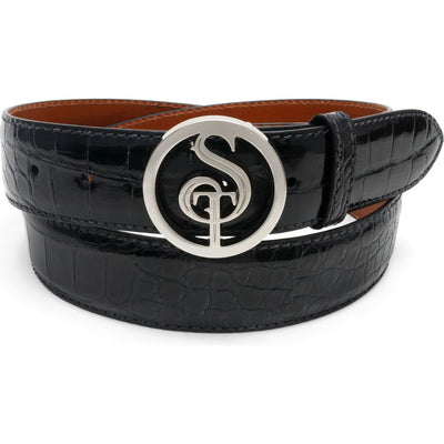 black glossy alligator belt 