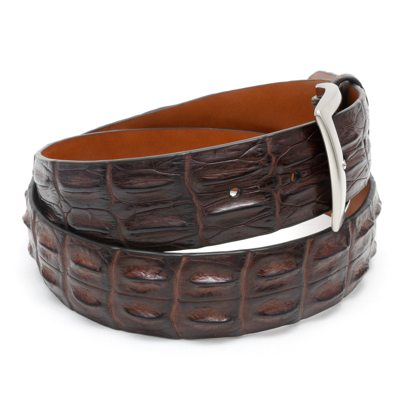 mens brown hornback crocodile belt