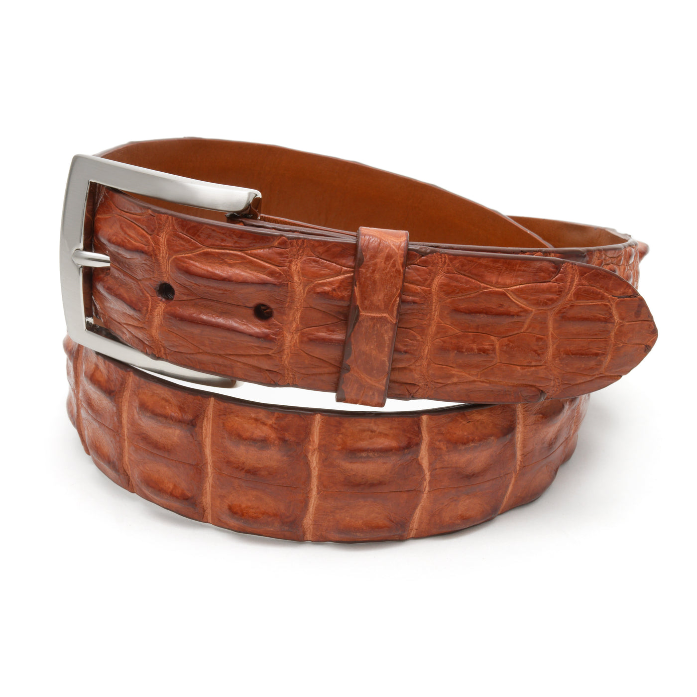 cognac hornback crocodile belt