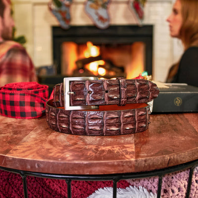 brown hornback crocodile belt