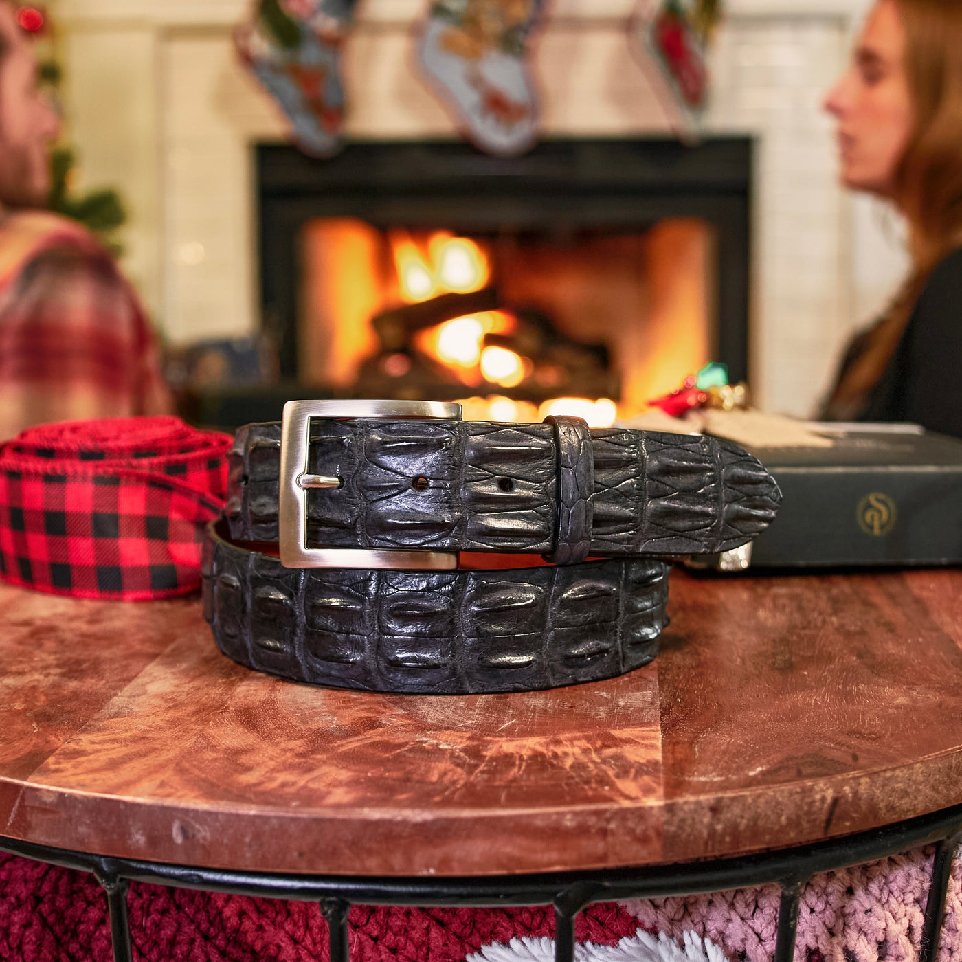 black hornback crocodile belt