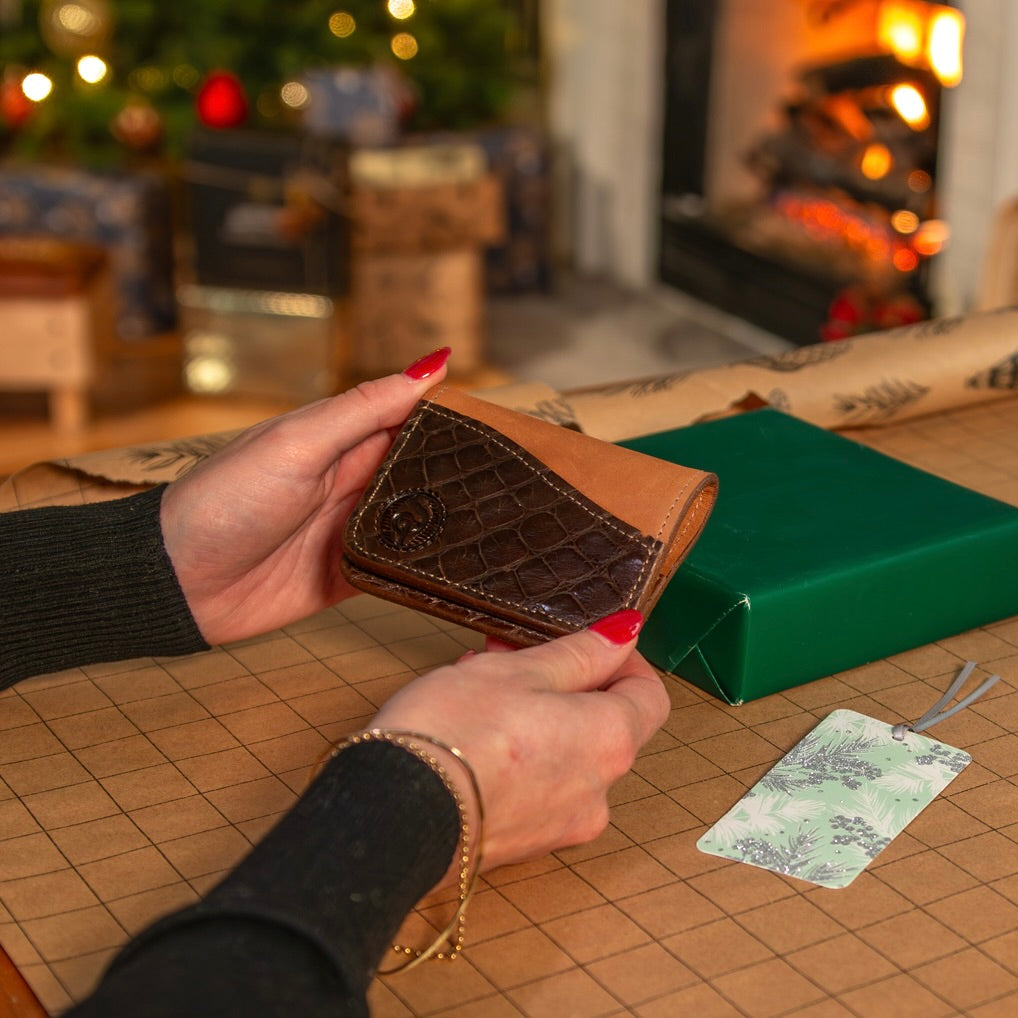 brown alligator front pocket wallet