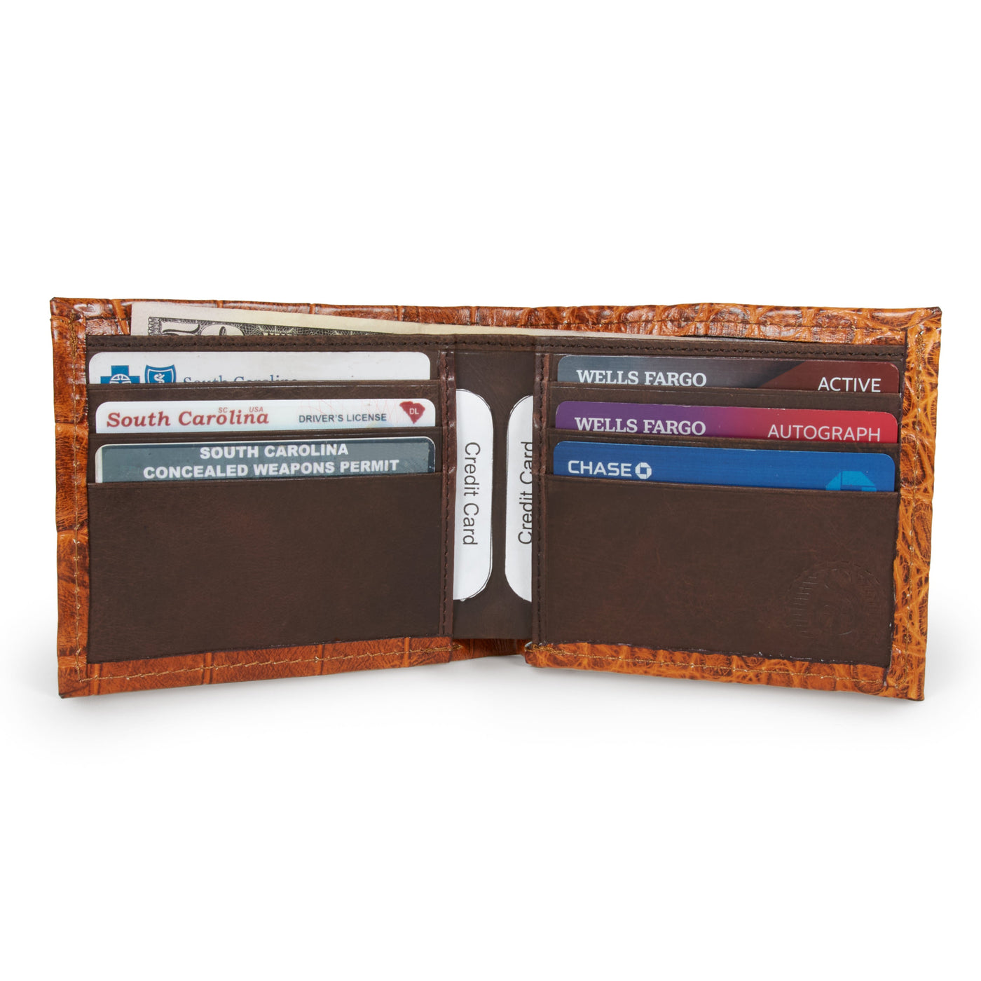 cognac alligator mens bifold wallet